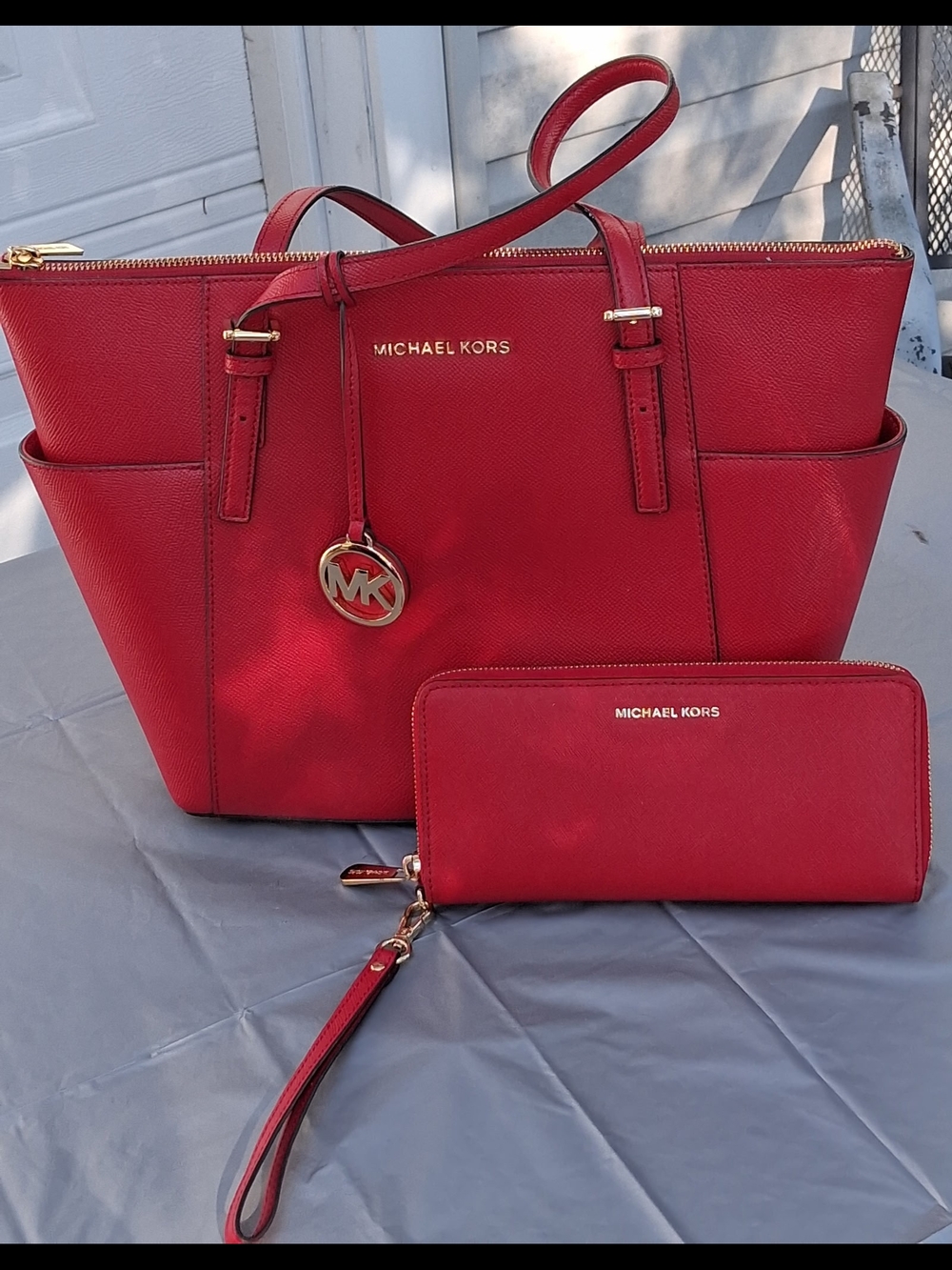 Michael Kors Red Saffiano Tote with Matching Wallet